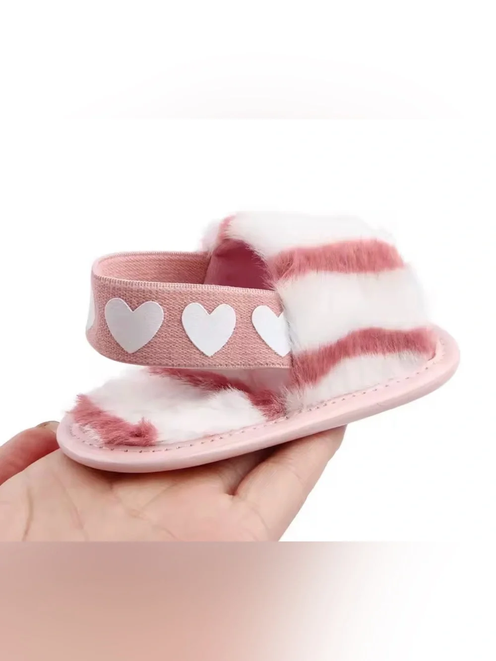 Simply Kids Infant Girl Faux Fur Slippers…Sz: 5.5/6….Pink/White Tie-Dye